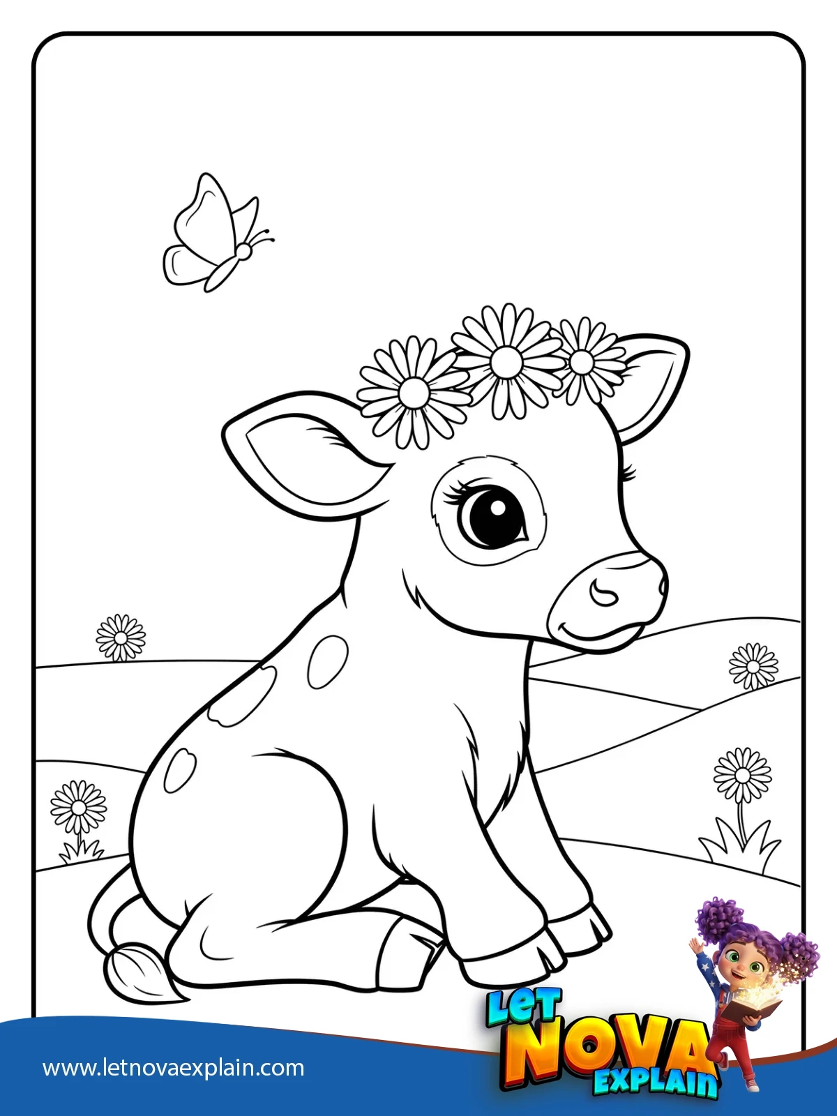 Baby Cow With a Flower Crown coloring — Coloring page