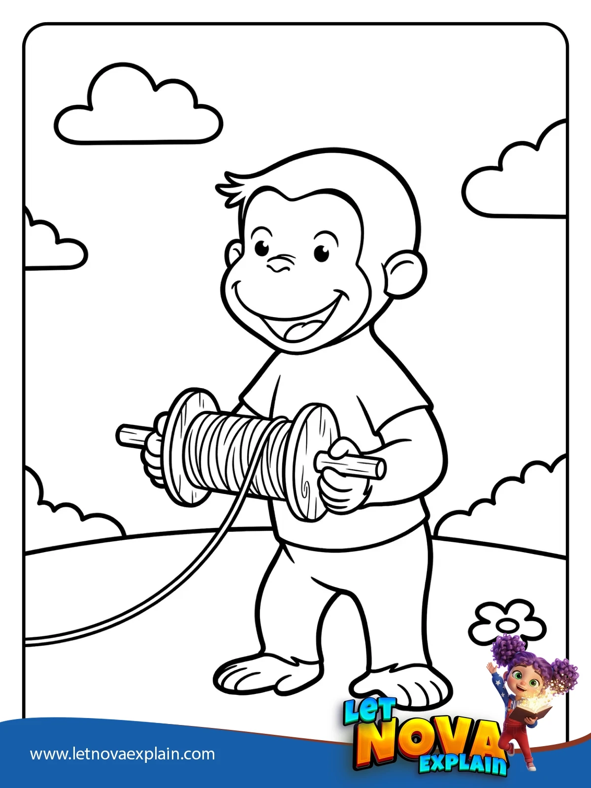 Curious George Holding a Kite String coloring — Disegno da colorare