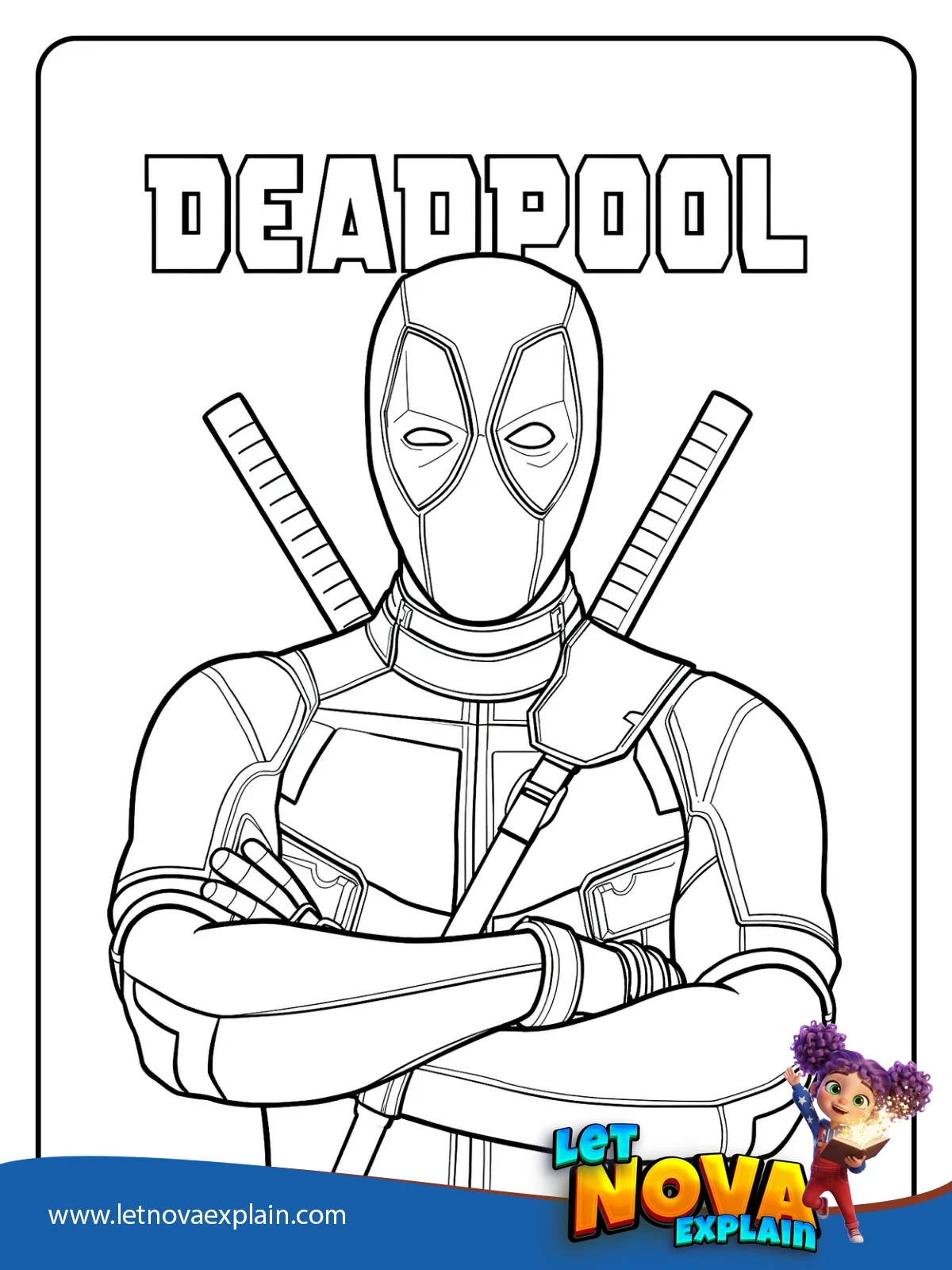 Deadpool Portrait with Logo coloring — Printable PDF