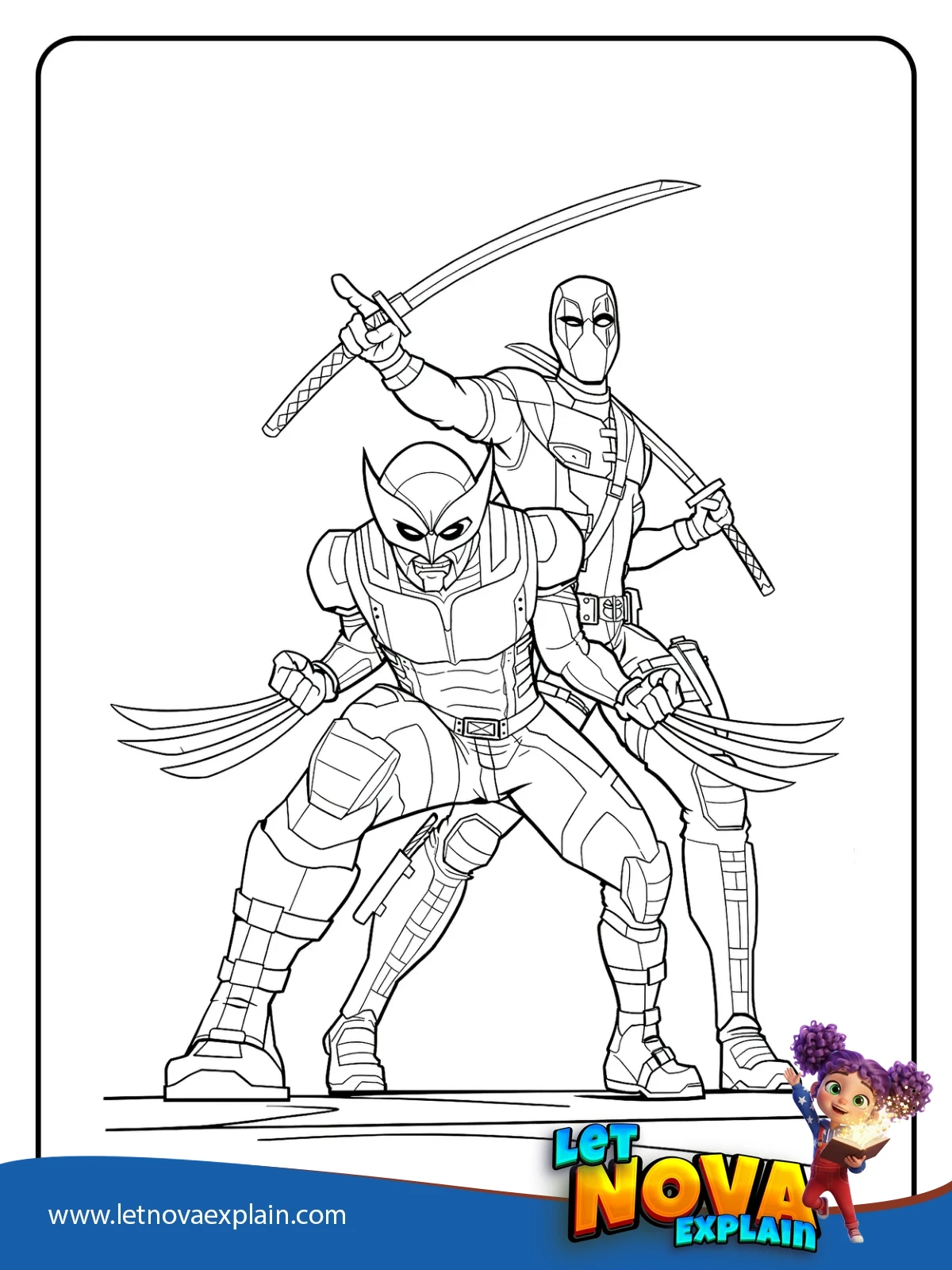 Deadpool and Wolverine Battle Duo coloring — Printable PDF