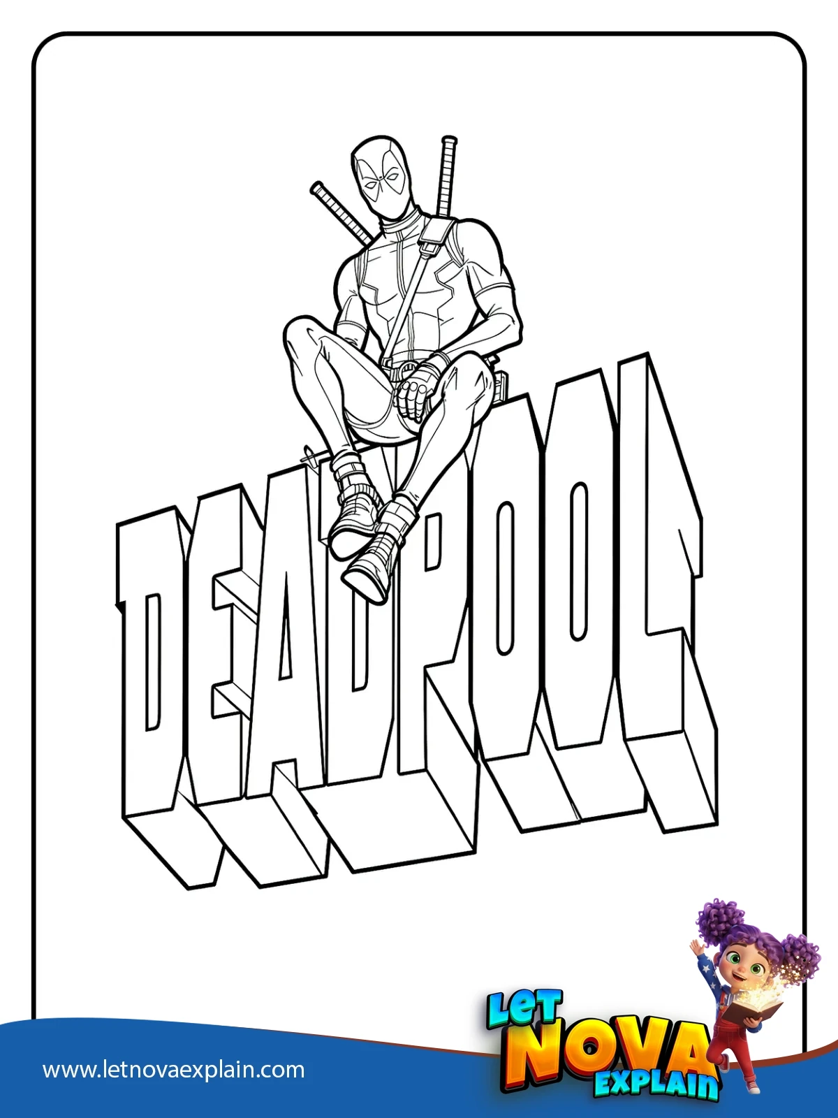 Sitting on the Deadpool Logo coloring — Printable PDF