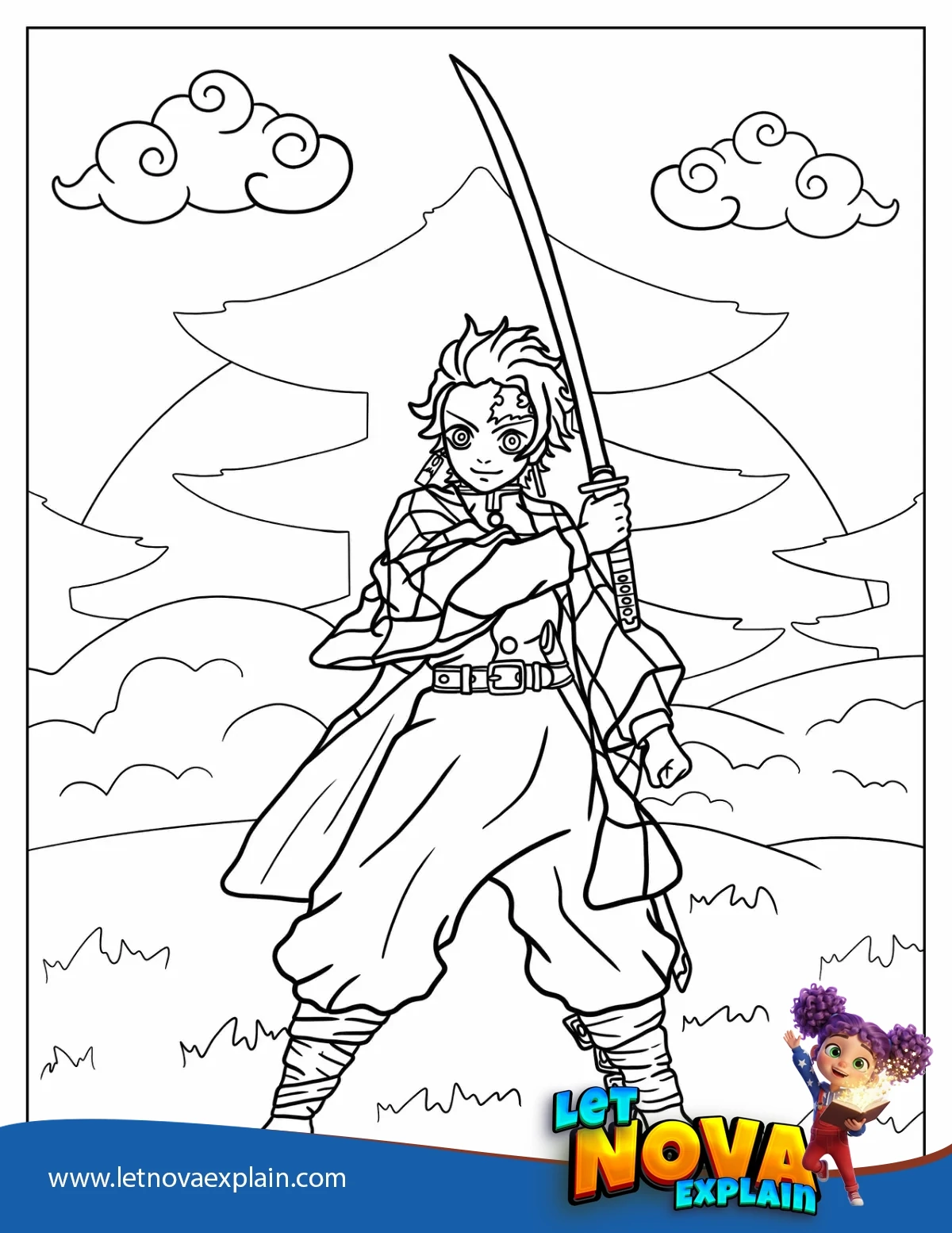 Coloring Page Of Smiling Tanjiro Kamado — صفحة تلوين