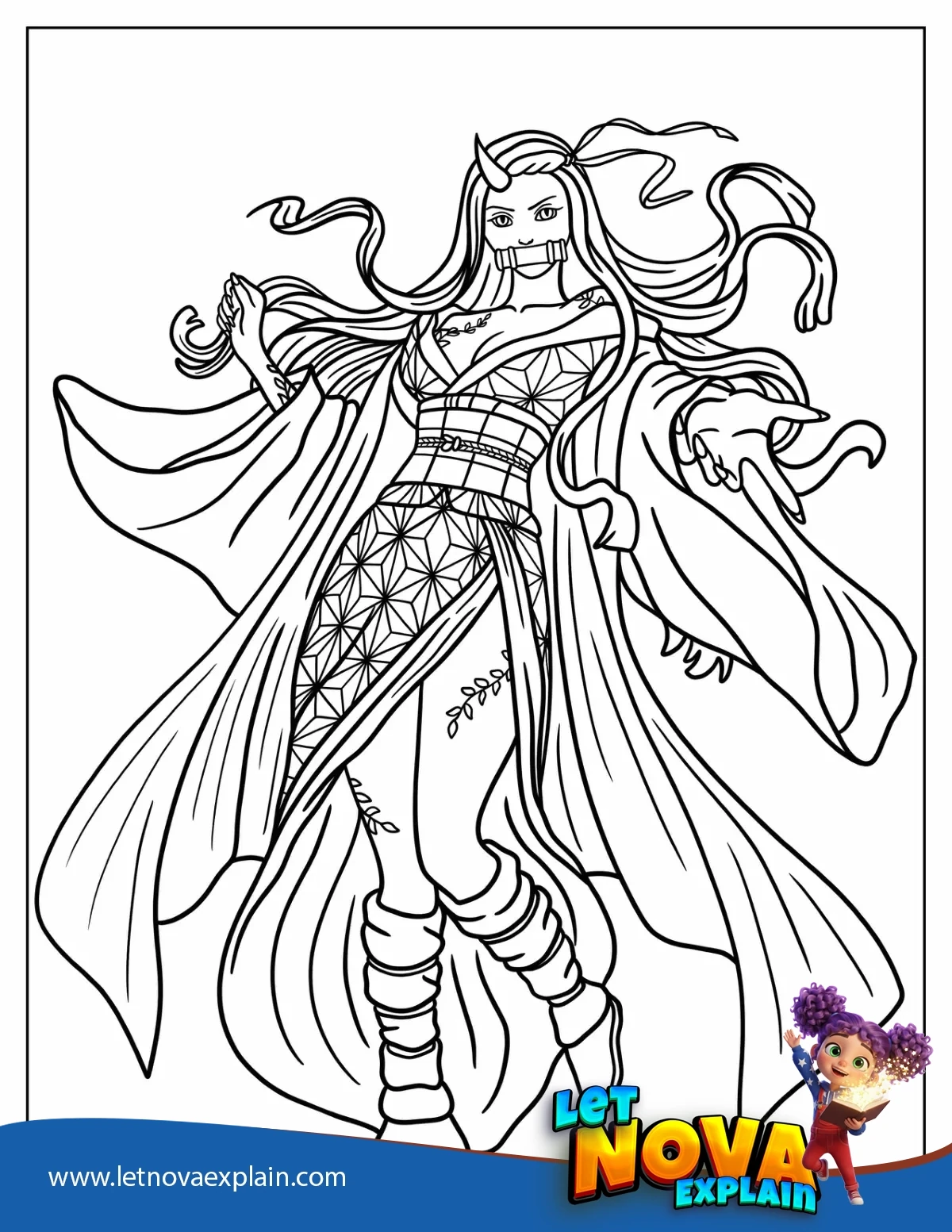 Demon Nezuko With Horn Coloring Sheet — صفحة تلوين