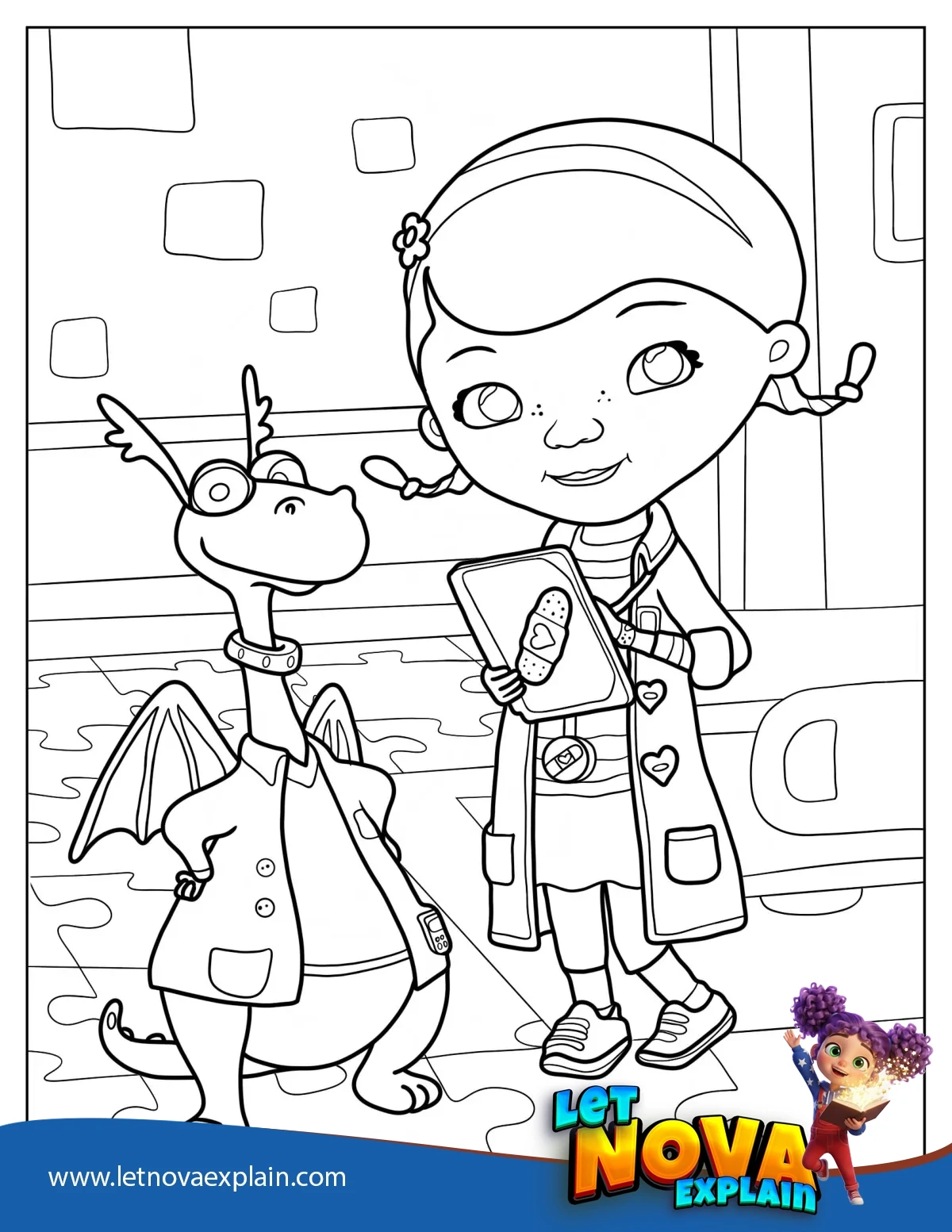 Doc McStuffins And Stuffy In Toy Hospital Coloring Page — PDF stampabile