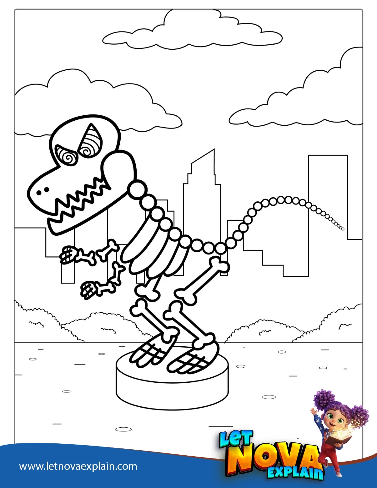 Dog Man Dinosaur Skeleton Coloring Page — PDF imprimable
