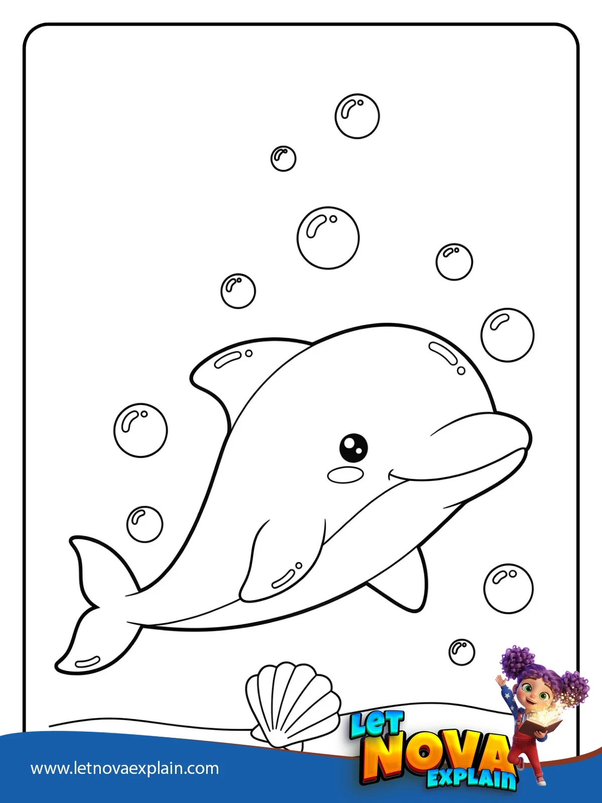 Baby Dolphin and Bubble Trail coloring — Printable PDF