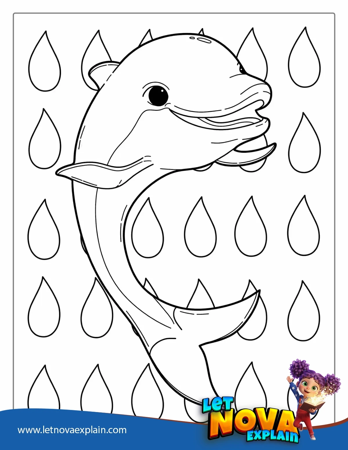 Cute Cartoon Dolphin Coloring For Kids — Printable PDF