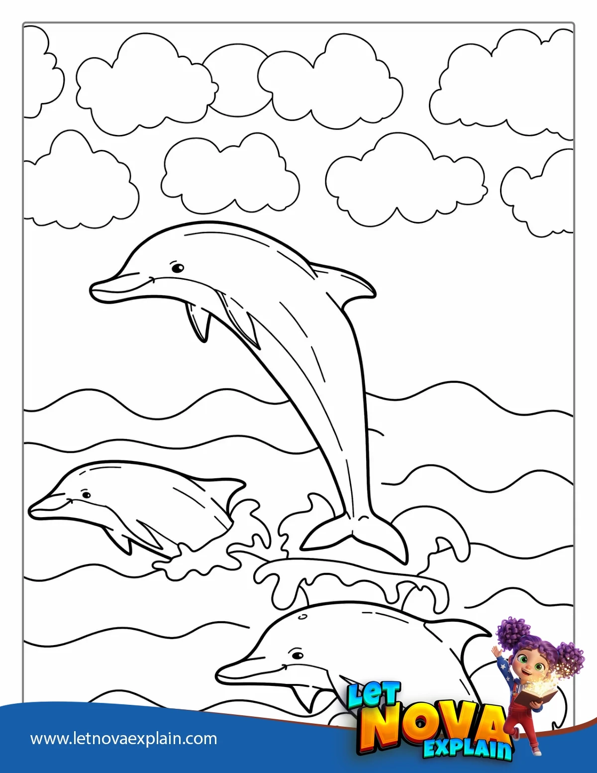 Dolphin Jumping Out Of Water To Color — Printable PDF