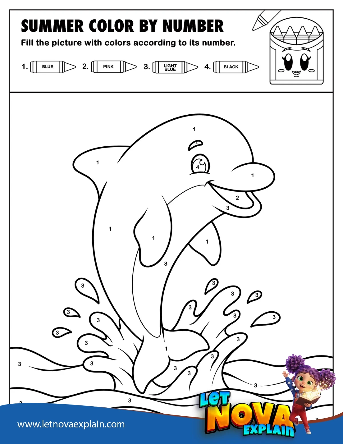 Dolphin Leaping Out of the Water Color by Number — Printable PDF