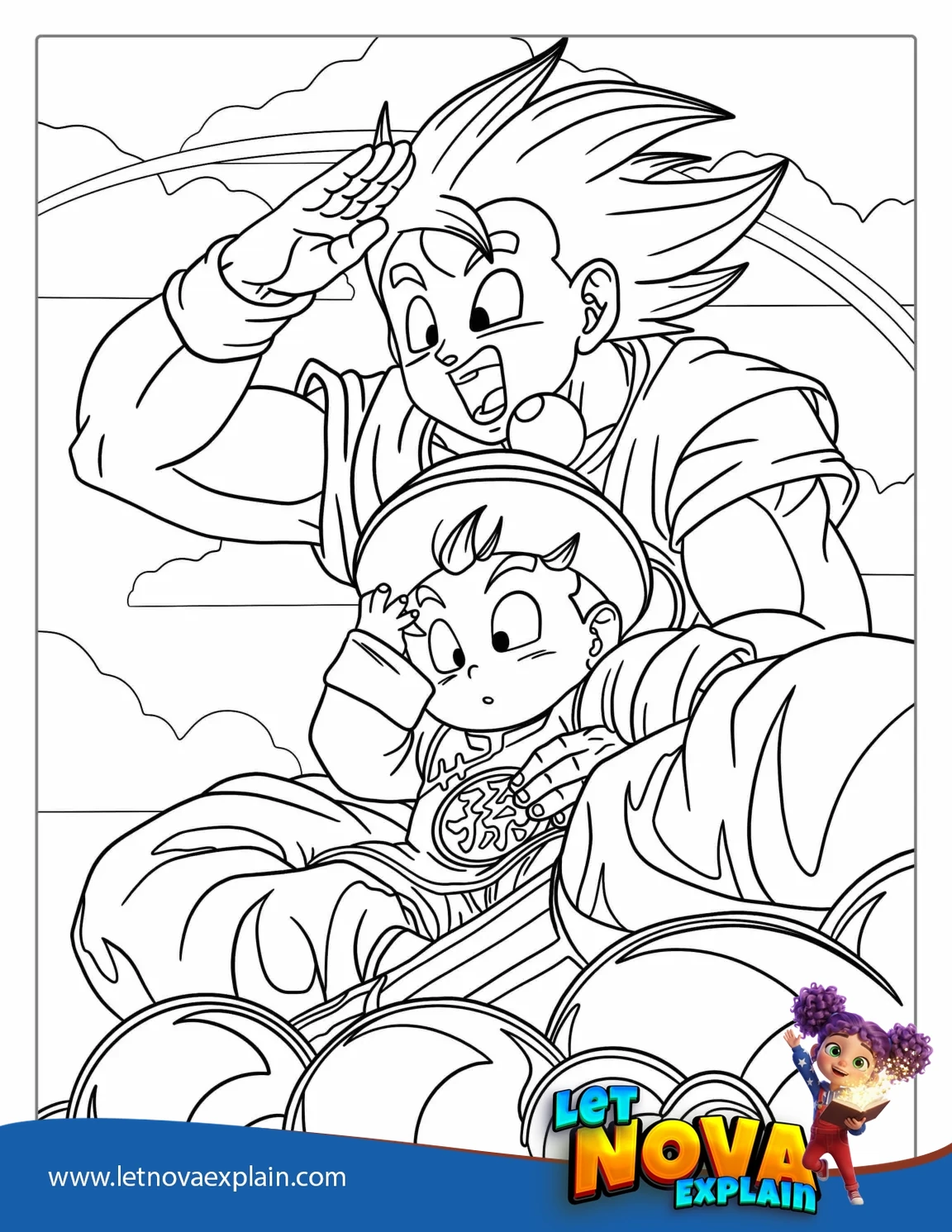 Goku Riding Nimbus Cloud To Color — Page de coloriage