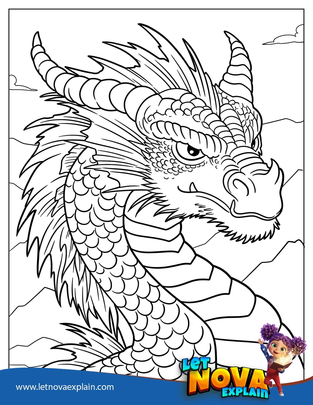 Angry Cartoon Dragon Coloring Page — Printable PDF