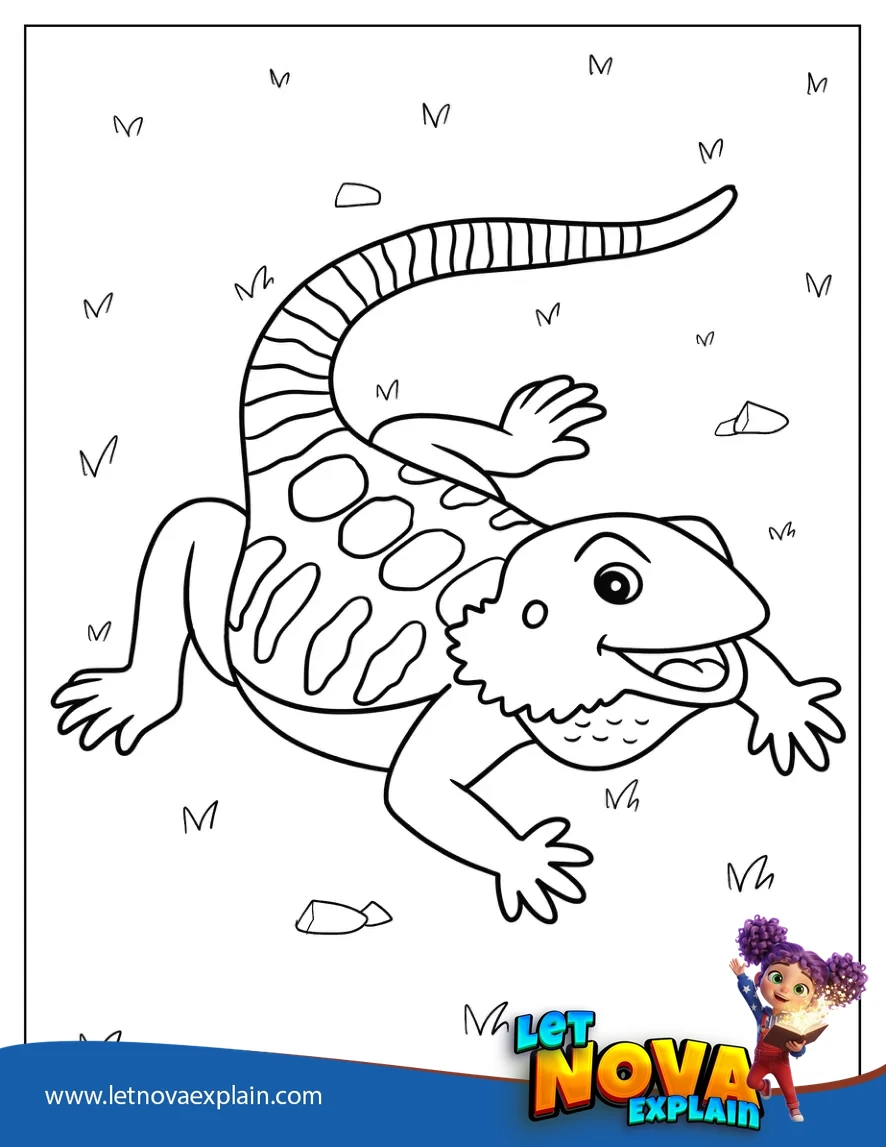 Cartoon Bearded Dragon Coloring Sheet For Kids 1 — Printable PDF