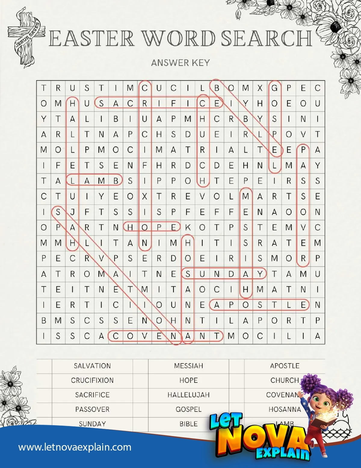 Advanced Easter Word Search Answer Key — PDF stampabile