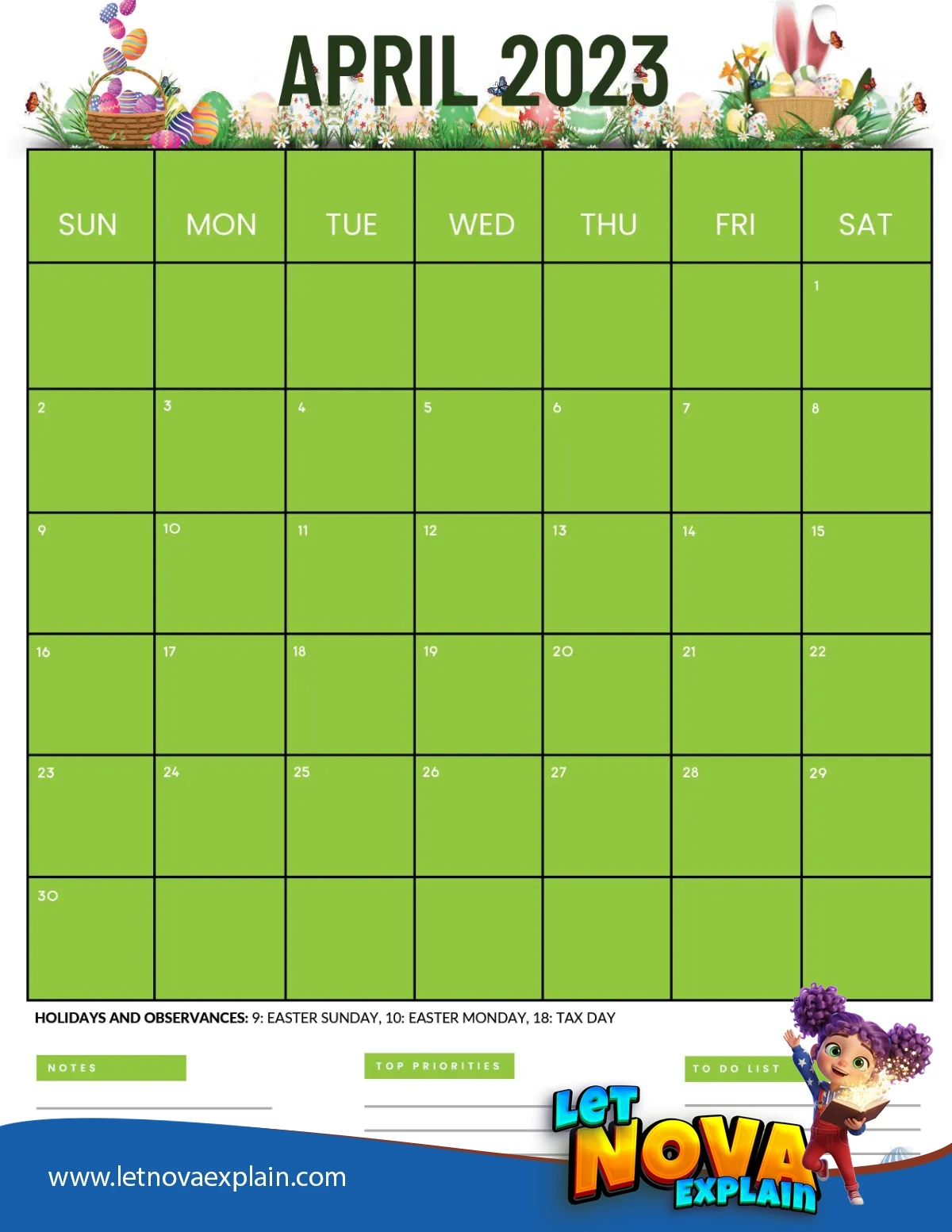 April 2023 Calendar Printable Easter 3 Portrait — PDF stampabile