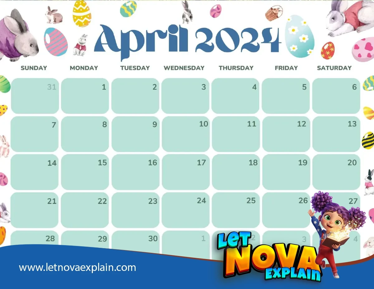 April 2024 Calendar Printable Easter Landscape — PDF stampabile