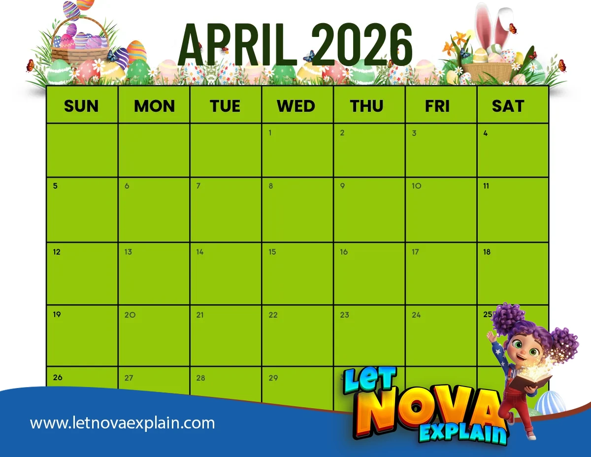 April 2026 Calendar Printable Easter 3 Landscape — Coloring page