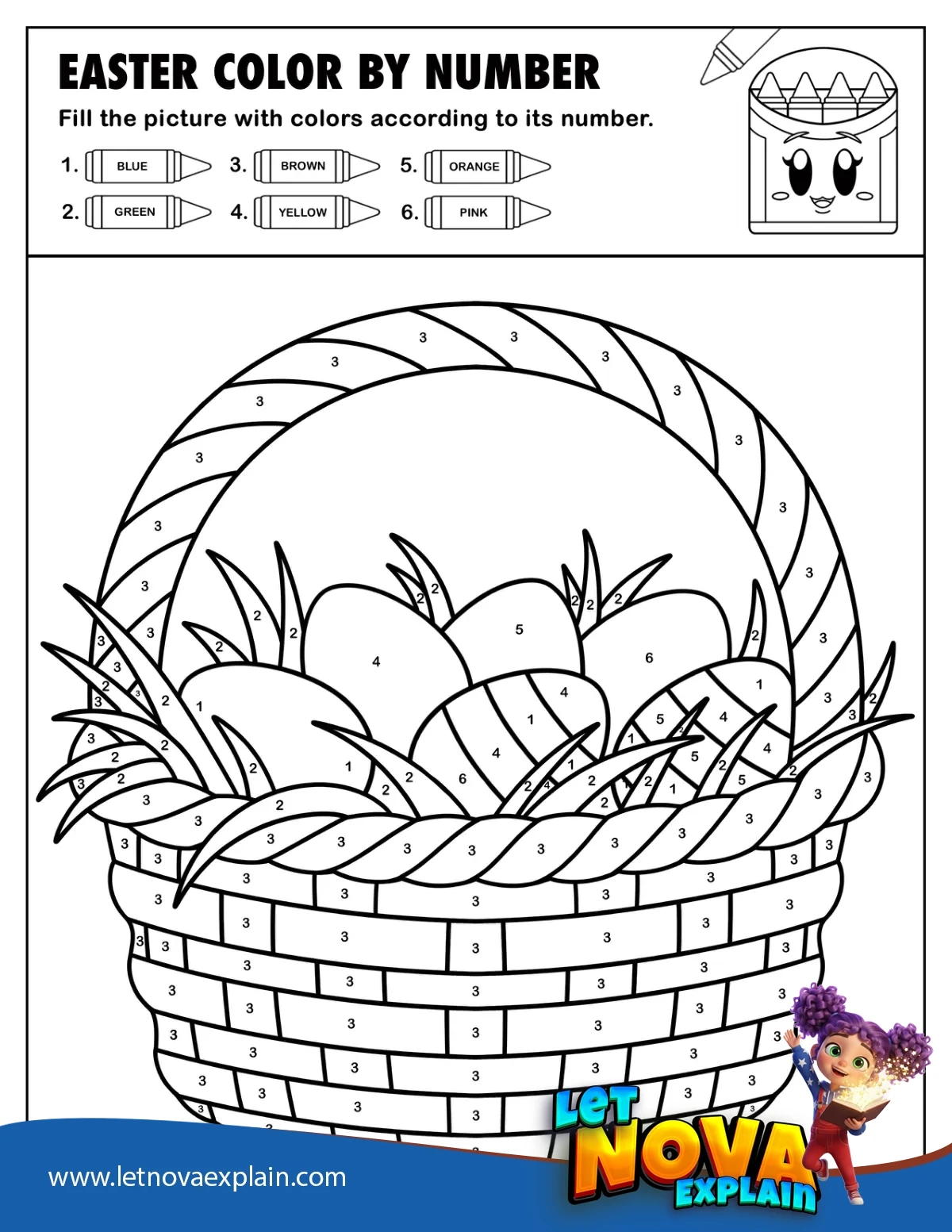 Basket Full of Easter Eggs Color by Number — Coloring page