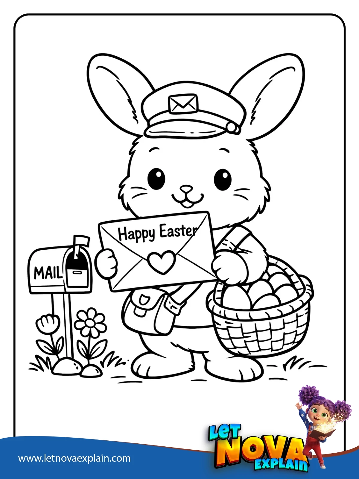 Bunny Delivering Easter Mail coloring — Coloring page