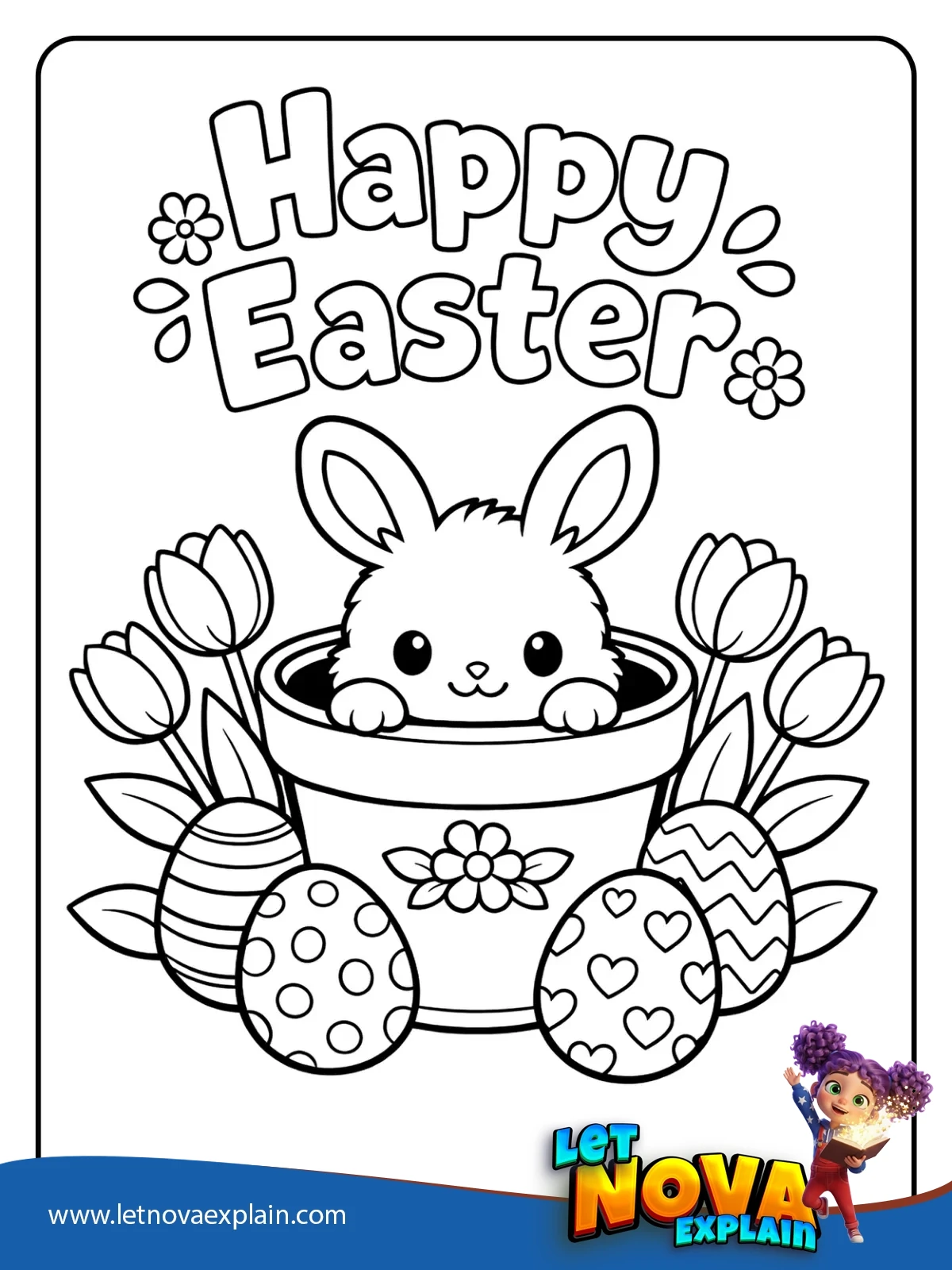 Bunny In Flower Pot coloring — Coloring page