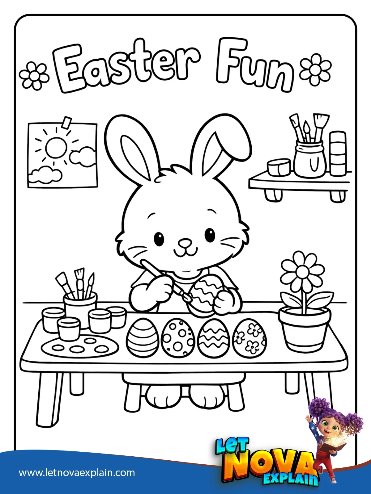 Bunny Painting Easter Eggs coloring — Coloring page