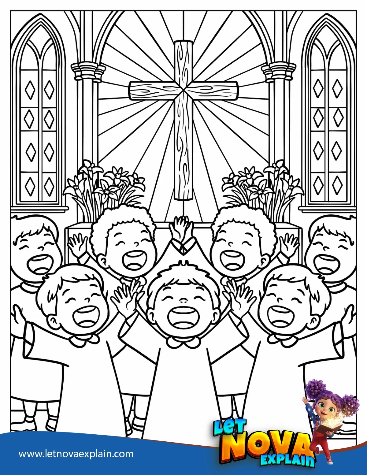 Children s Choir Singing in Church on Easter Coloring Page — Coloring page