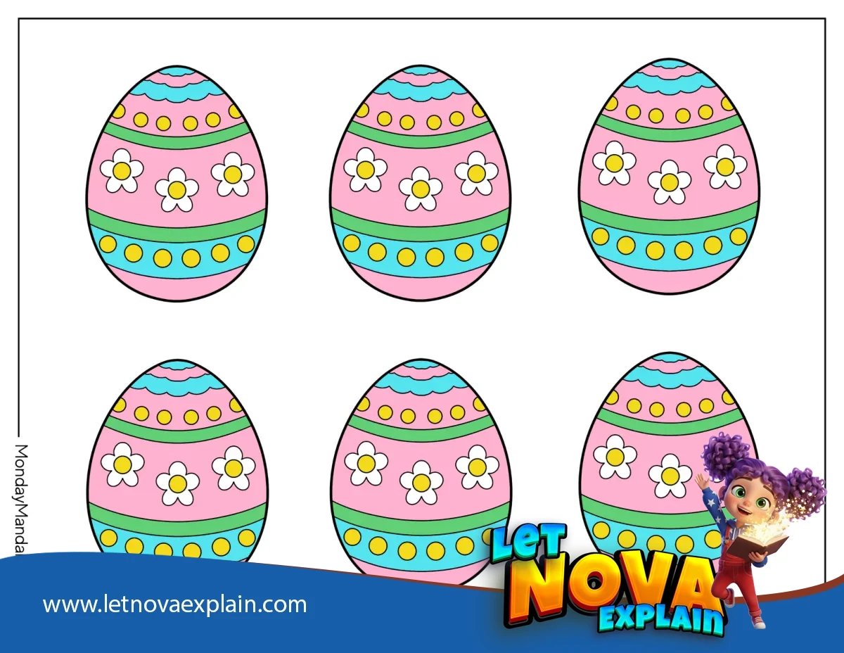 Colored Medium Flowers And Circles Easter Egg Template — Coloring page