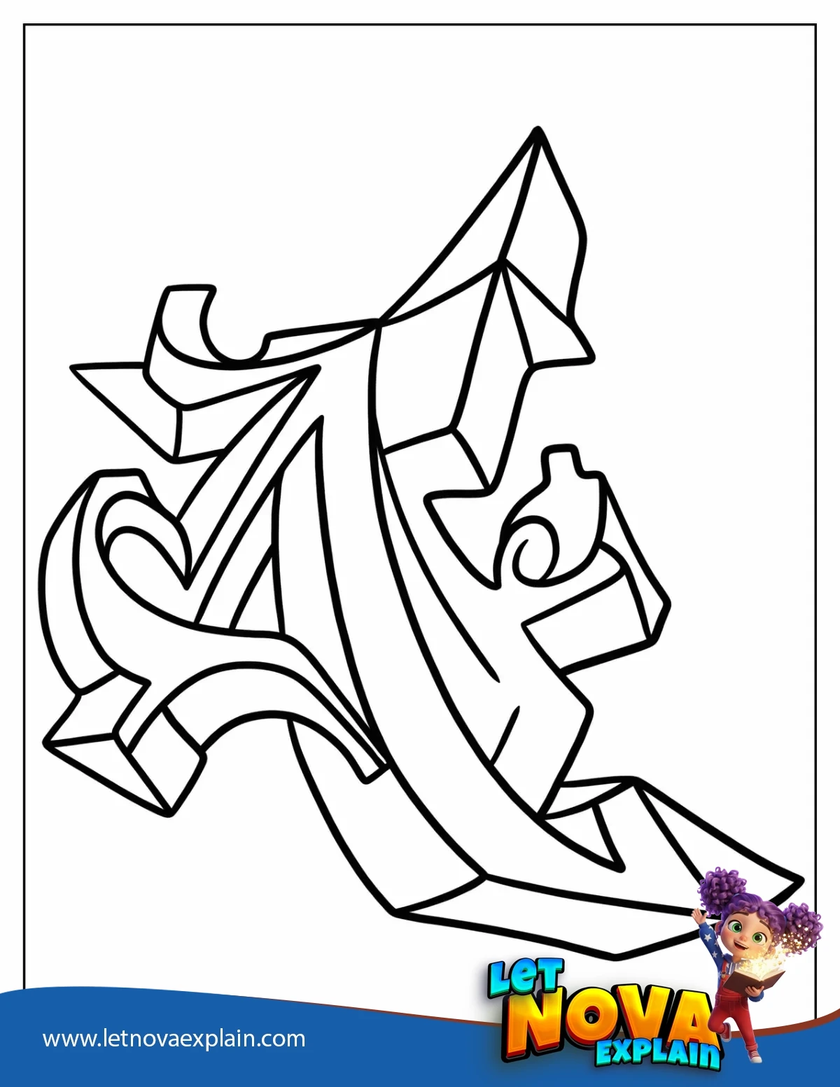 3D Letter A Graffiti Coloring Page For Kids — Coloring page
