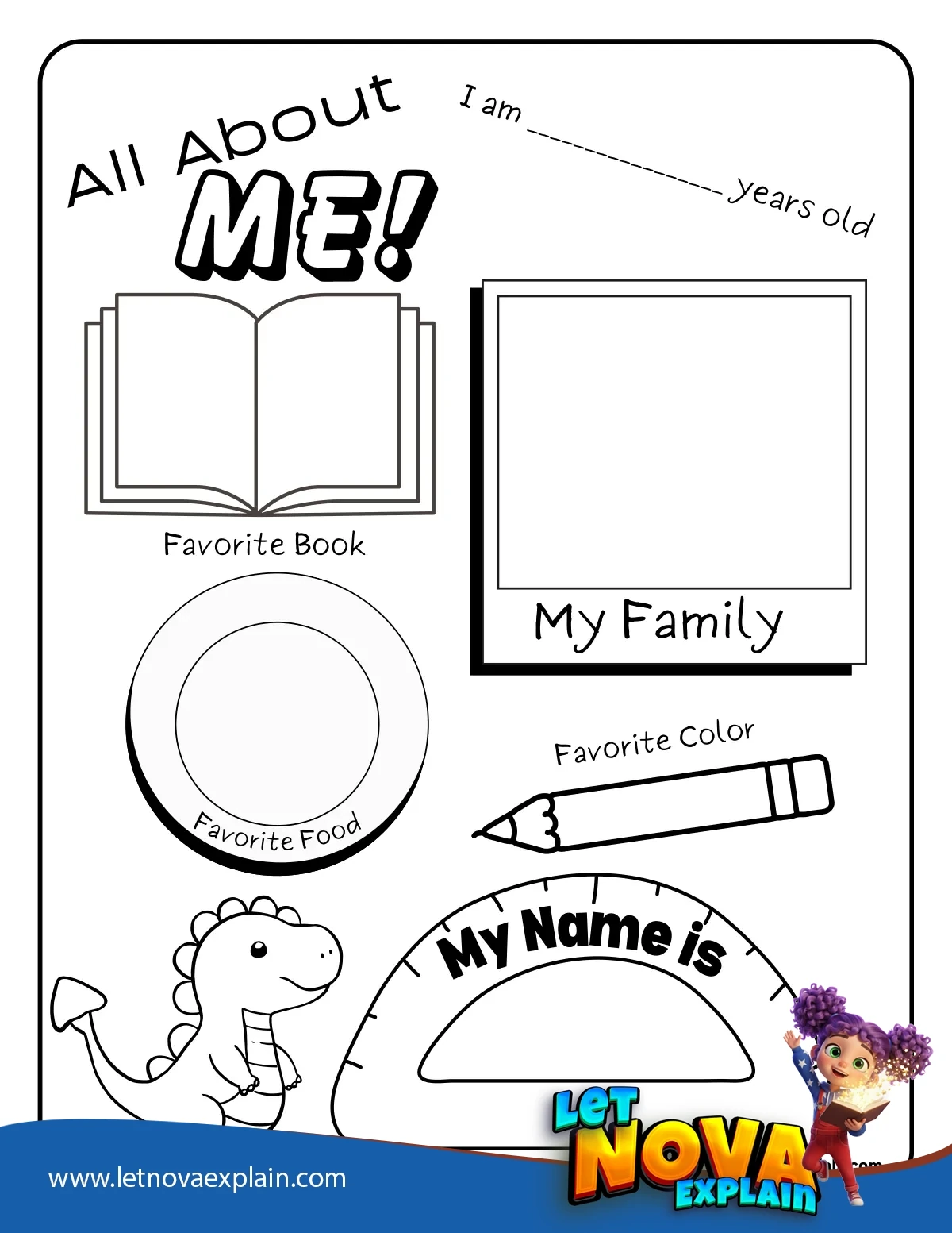 Adorable Kindergarten All About Me Worksheet — Coloring page