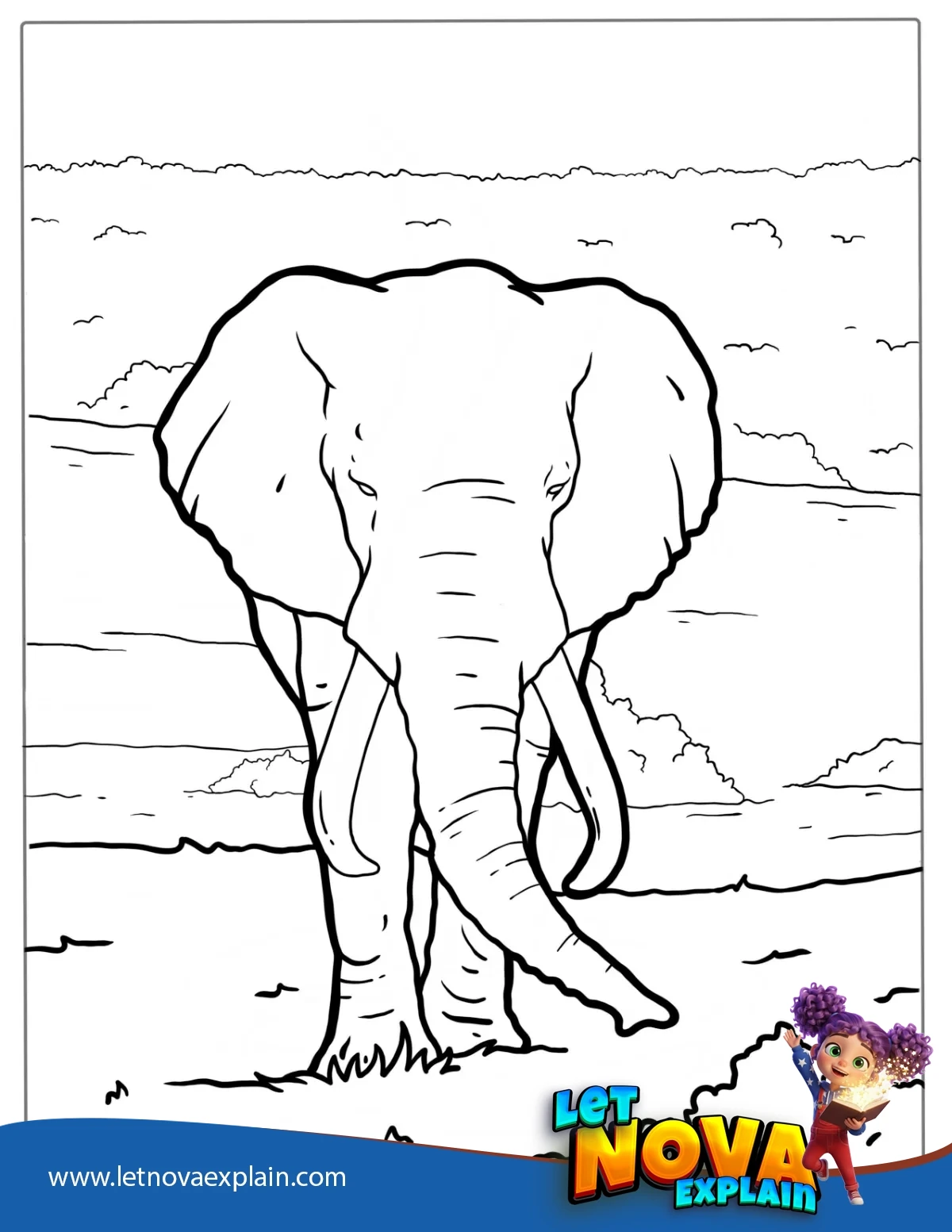 African Bush Elephant Walking On Plains — صفحة تلوين