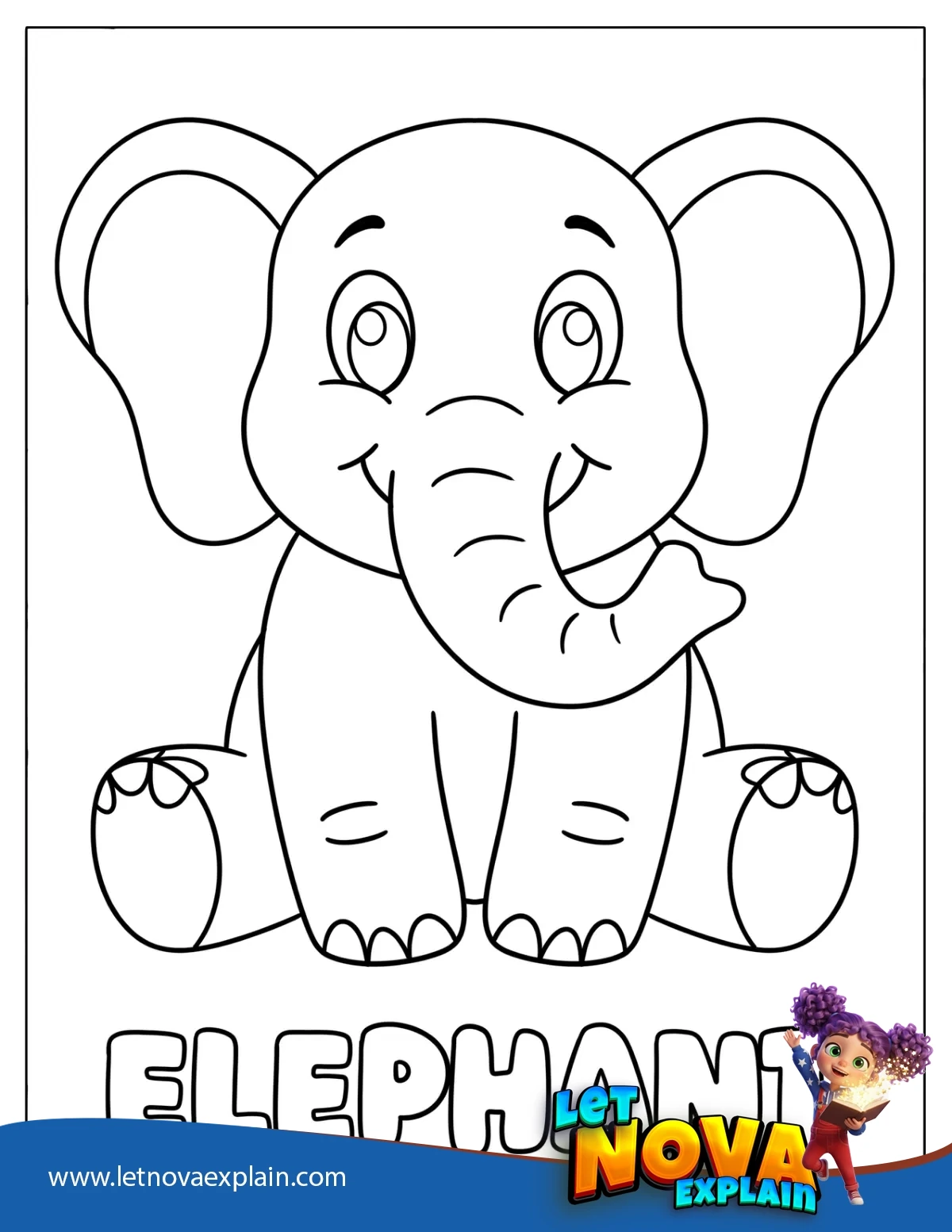 Baby Elephant Sitting Coloring Page for Toddlers — صفحة تلوين