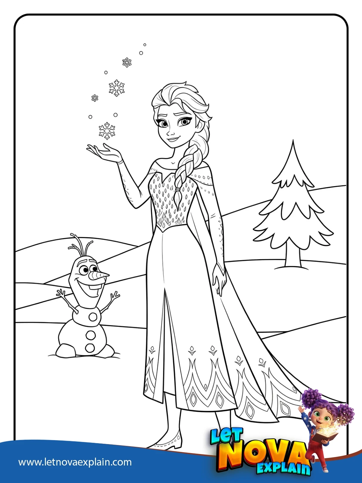 Elsa Standing in the Snow coloring — PDF stampabile