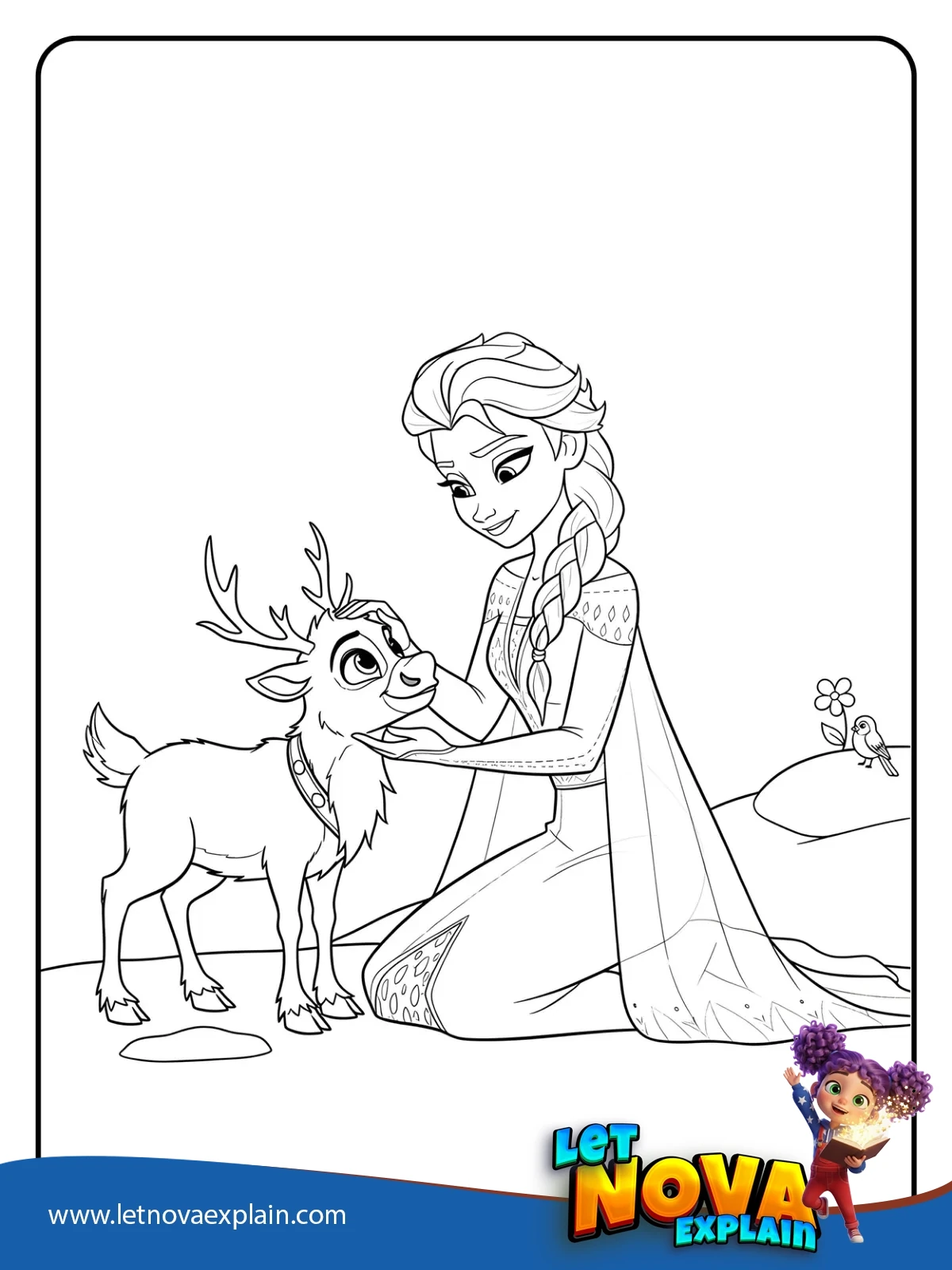 Elsa and a Baby Reindeer coloring — PDF stampabile