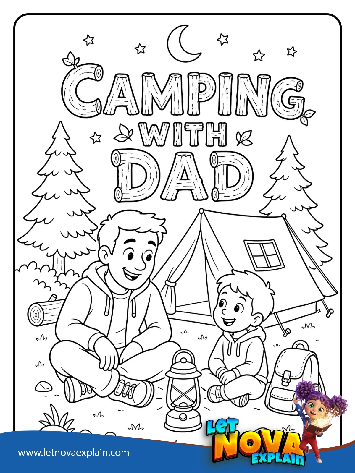 Dad and Child Camping coloring — Coloring page