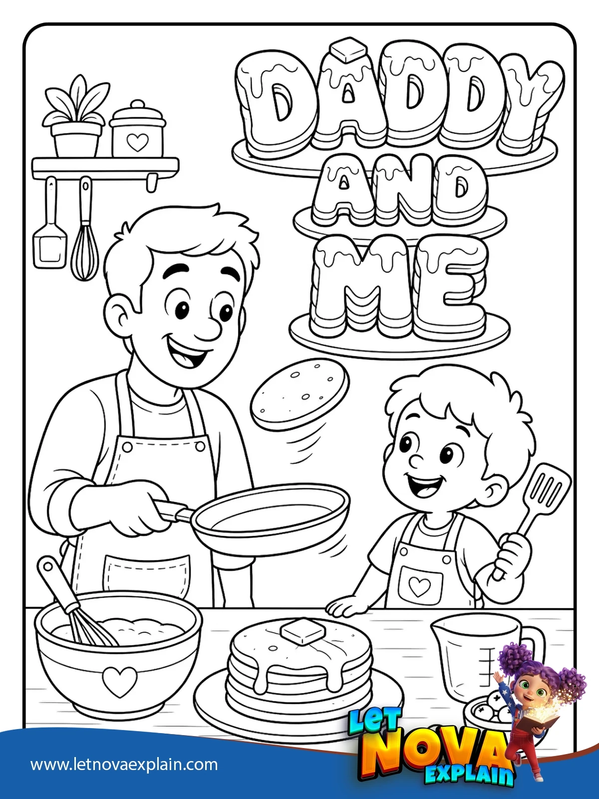 Daddy and Me Pancakes coloring — Coloring page