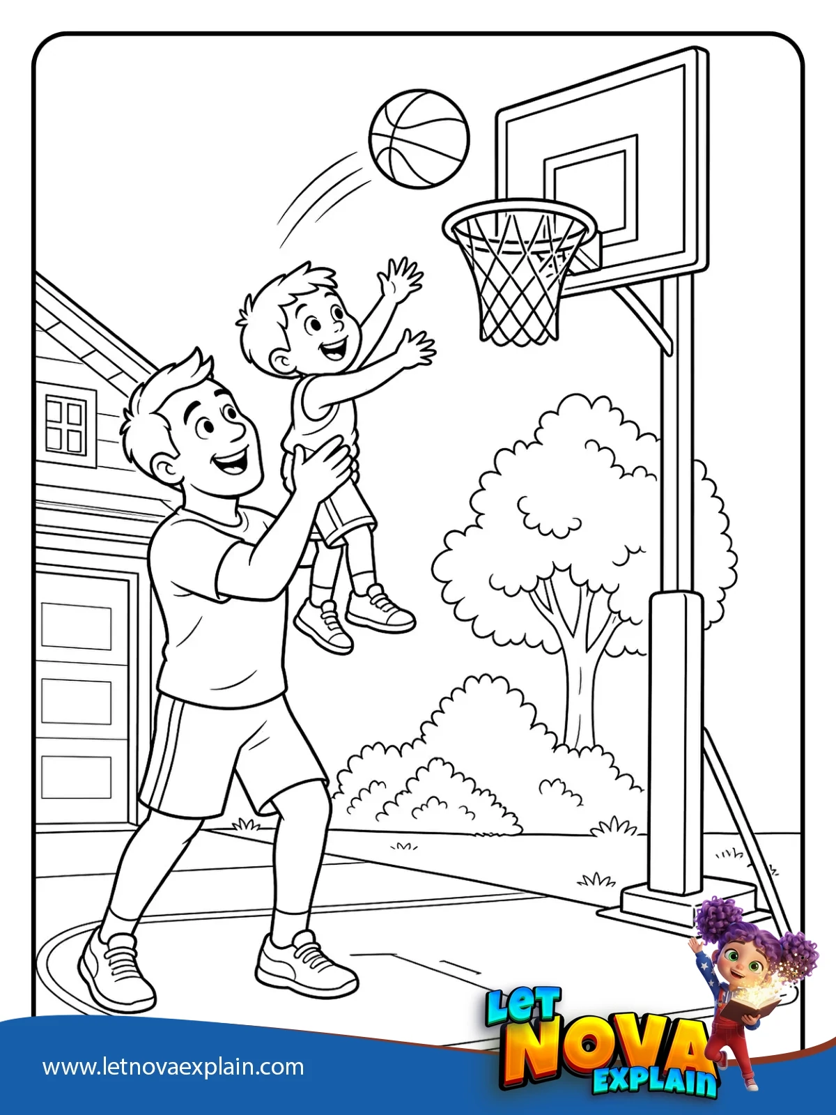 Dads Basketball Shot coloring — Coloring page