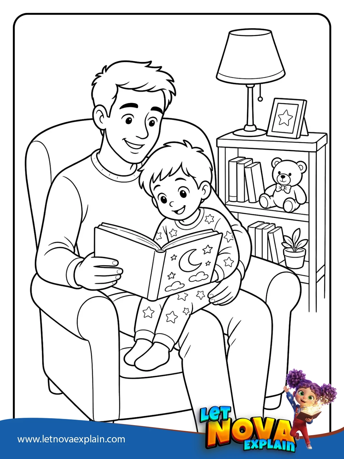 Dads Cozy Reading Time coloring — Coloring page