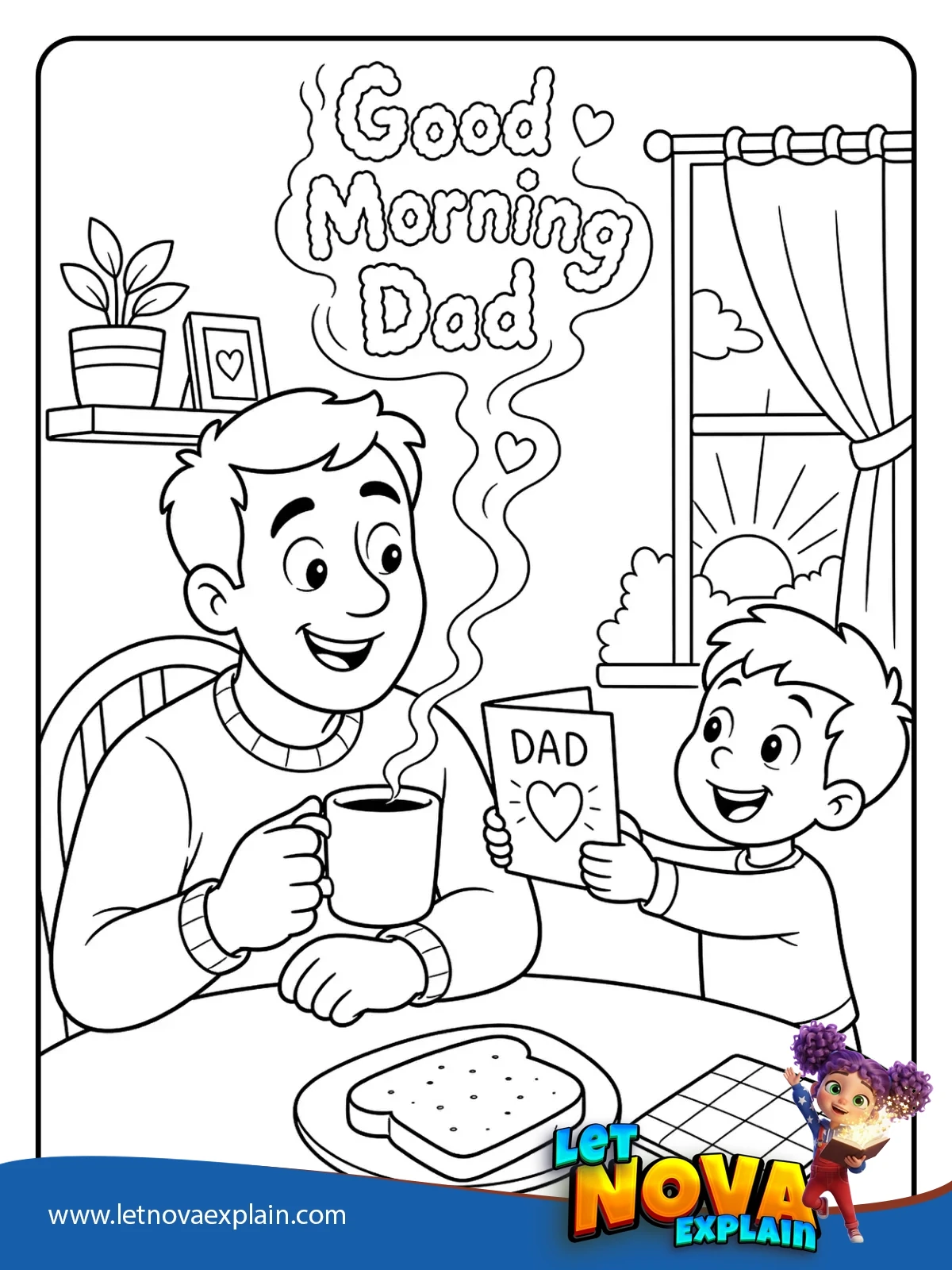 Dads Morning Coffee coloring — Coloring page