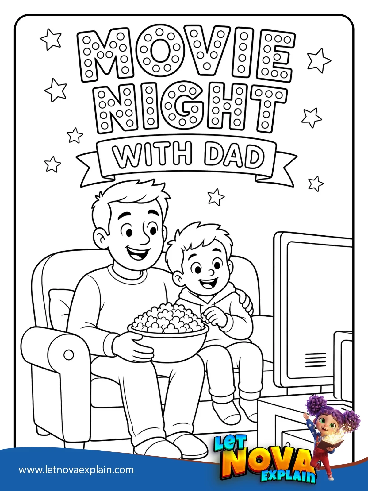 Dads Movie Night coloring — Coloring page
