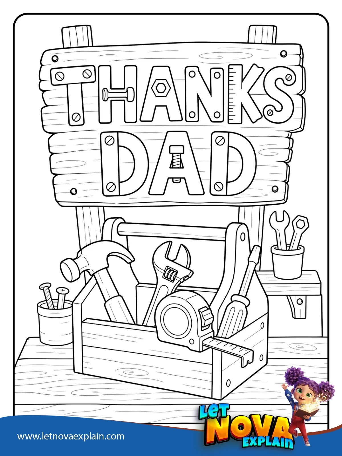 Thanks Dad Tool Box coloring — Coloring page
