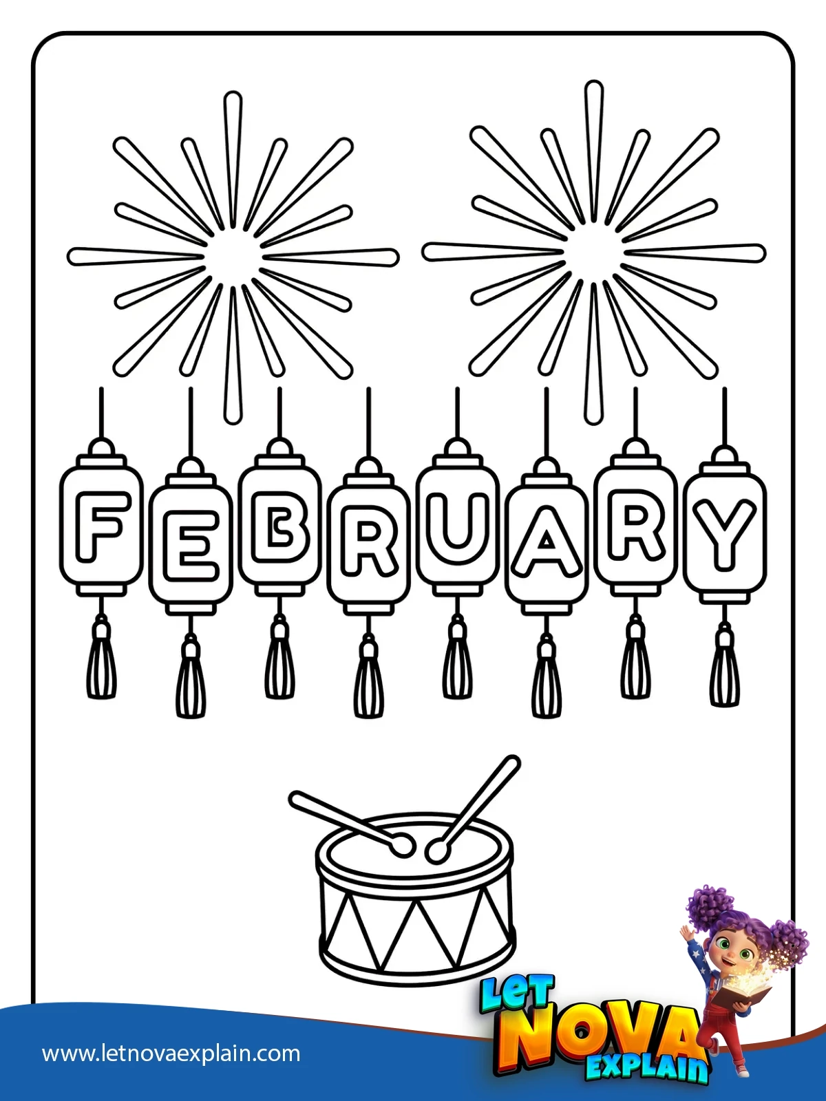 FEBRUARY Lunar New Year Lantern Letters coloring — Printable PDF