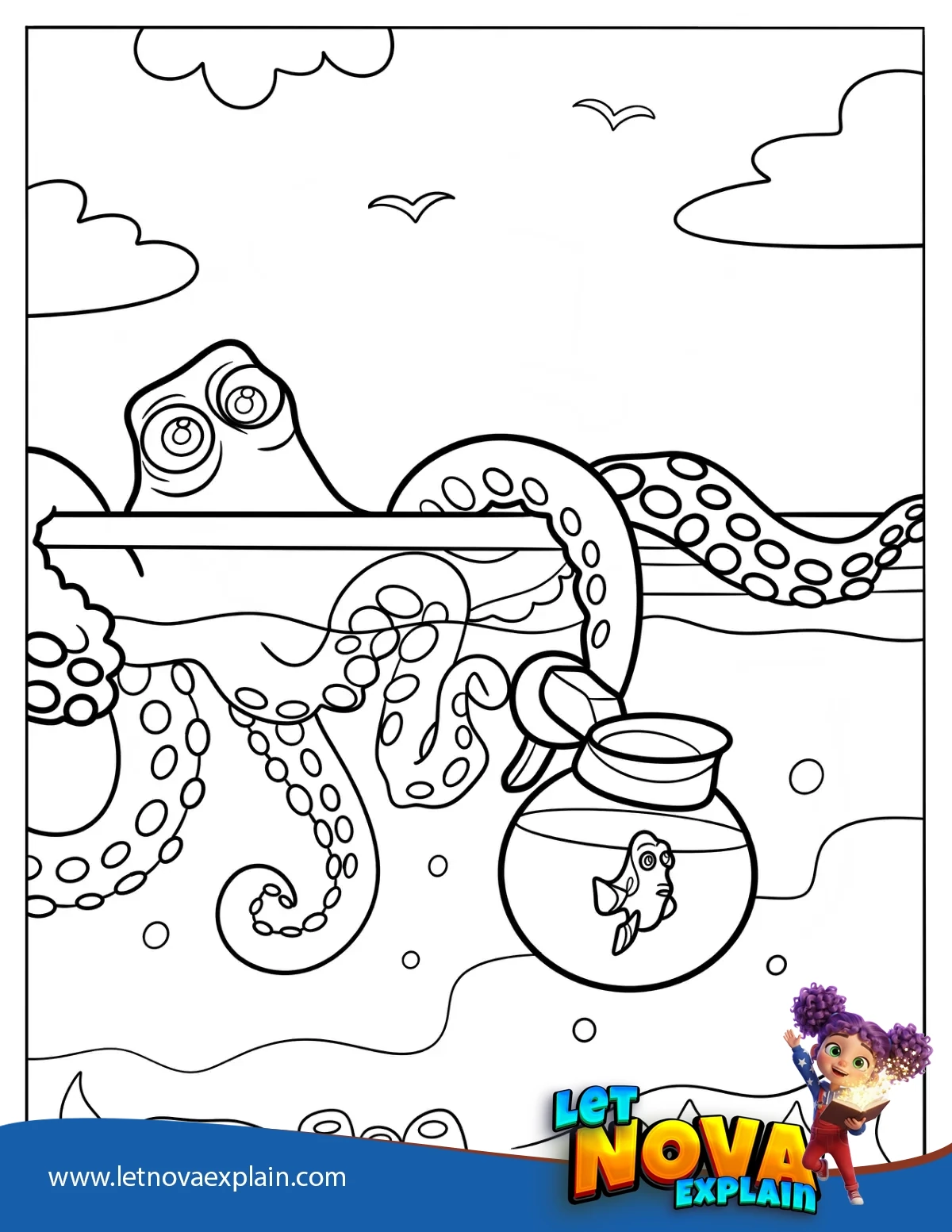 Hank Scooping Dory In A Pitcher — Coloring page