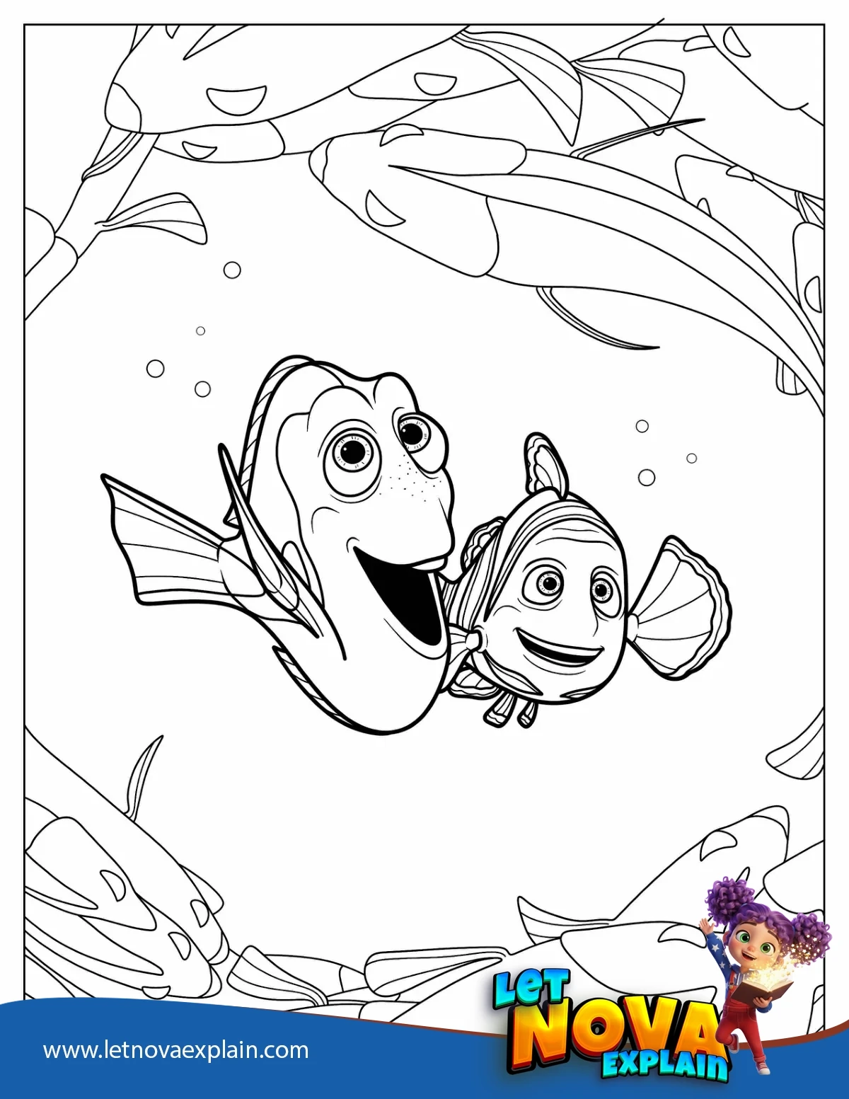 Marlin And Dory Making Friends With Fish — Coloring page