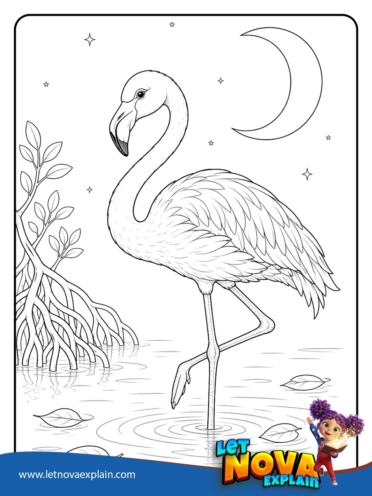 Flamingo Beneath the Moon coloring — Coloring page