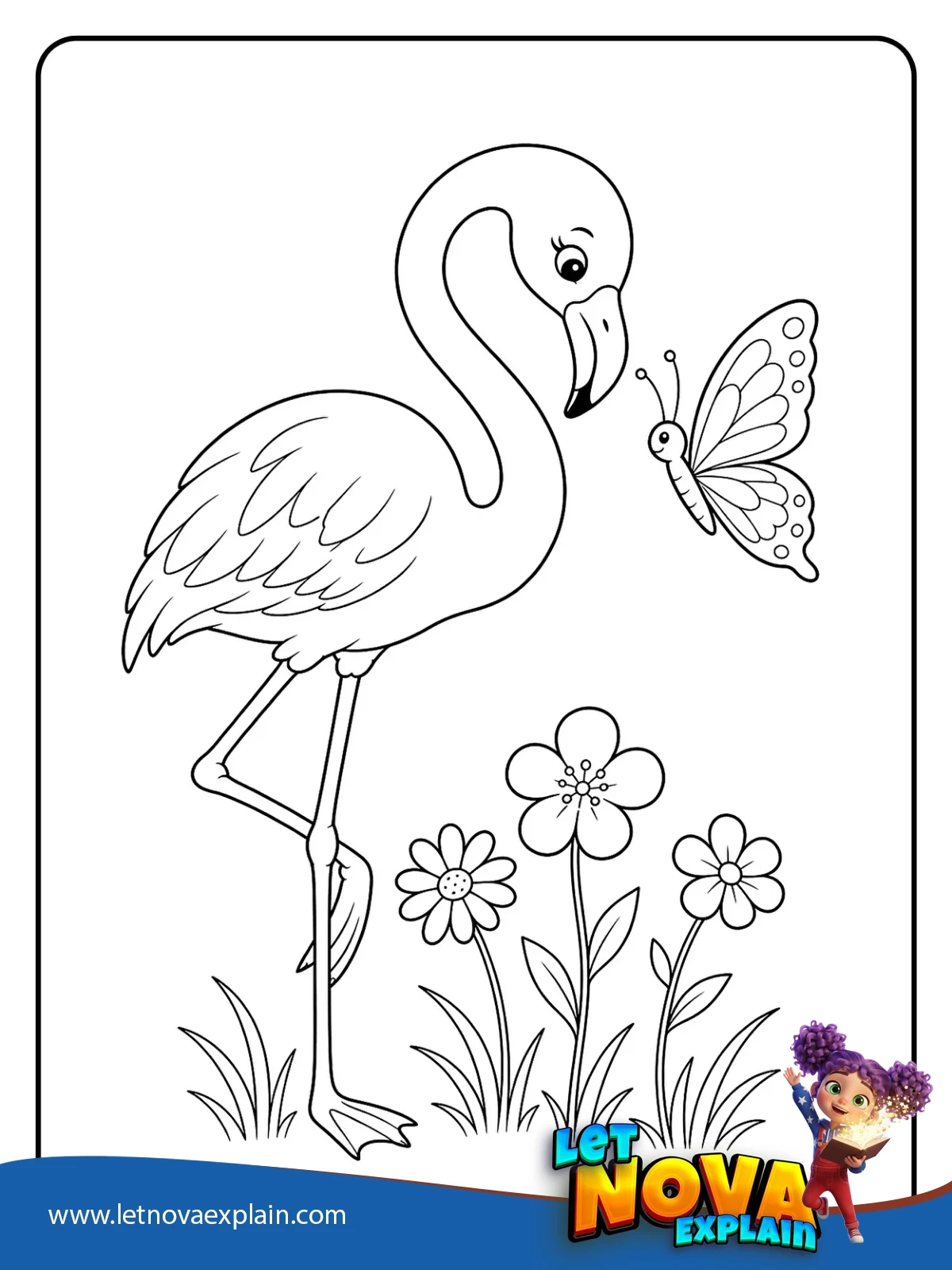 Flamingo and Butterfly coloring — Coloring page