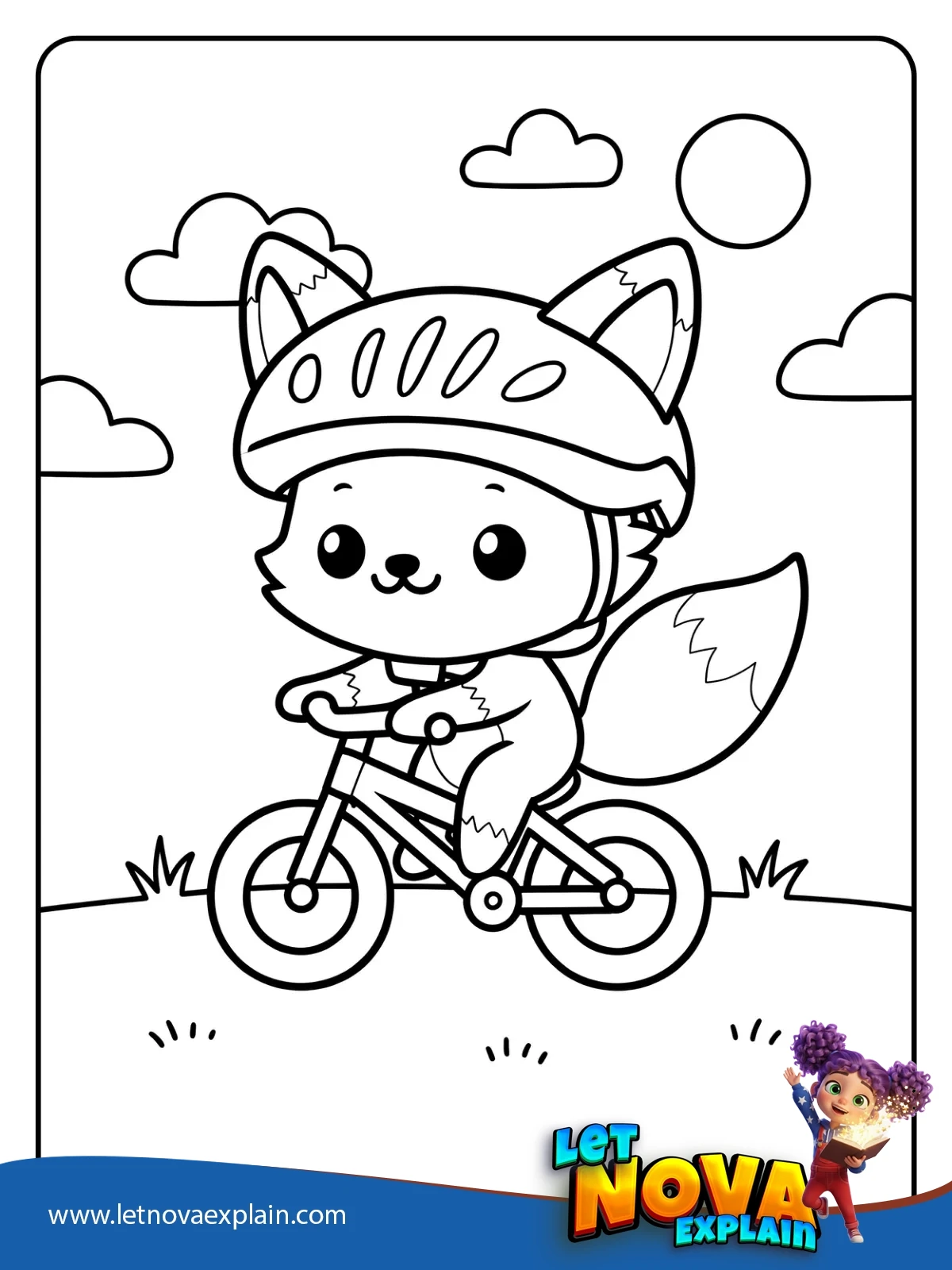 Bike Ride Kawaii Fox coloring — Coloring page