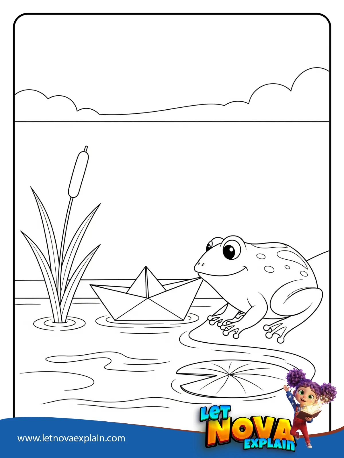 Frog With Paper Boat coloring — Coloring page
