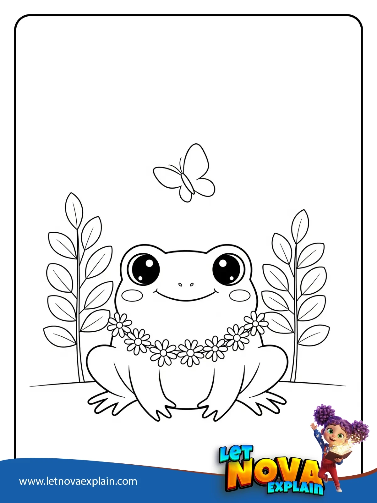 Frog with a Flower Garland coloring — Coloring page