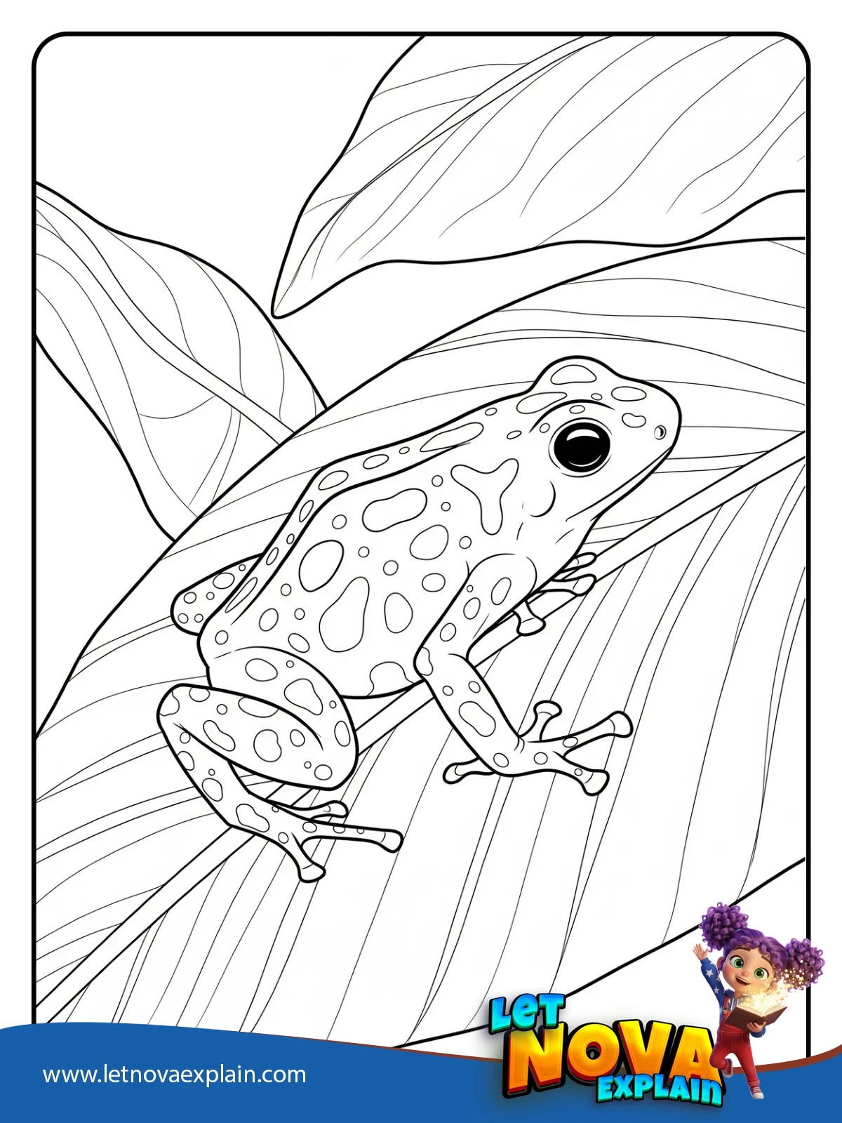 Poison Dart Frog on a Leaf coloring — Coloring page
