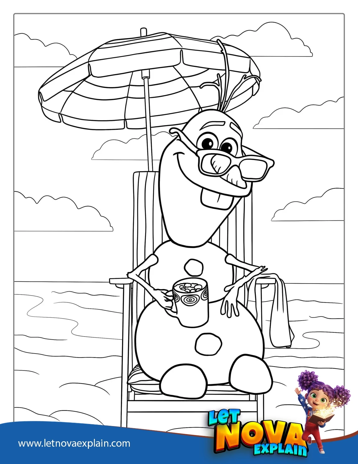 Coloring Page Of Olaf At The Beach — Page de coloriage