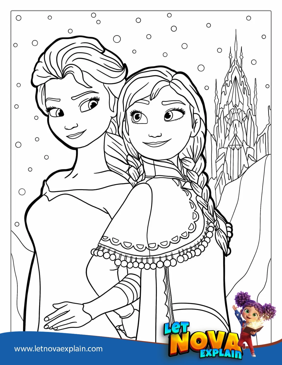 Elsa And Anna With Castle Coloring Sheet — Page de coloriage